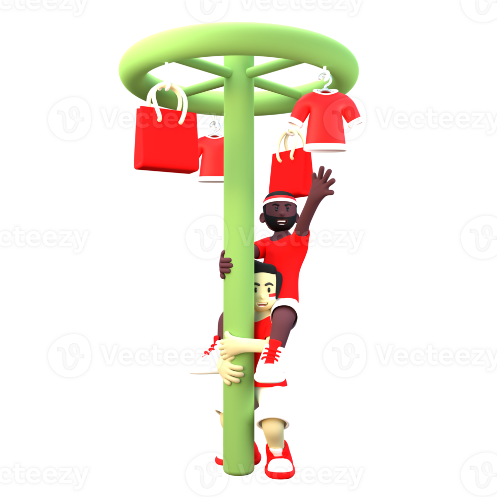 3d Illustration of 2 Indonesian Guy Doing Traditional Panjat Pinang Competition on Indonesia Independence Day png