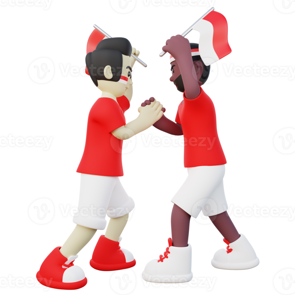 3d Illustration of 2 Indonesian Guy Doing Handshake while Holding Indonesia Flag png