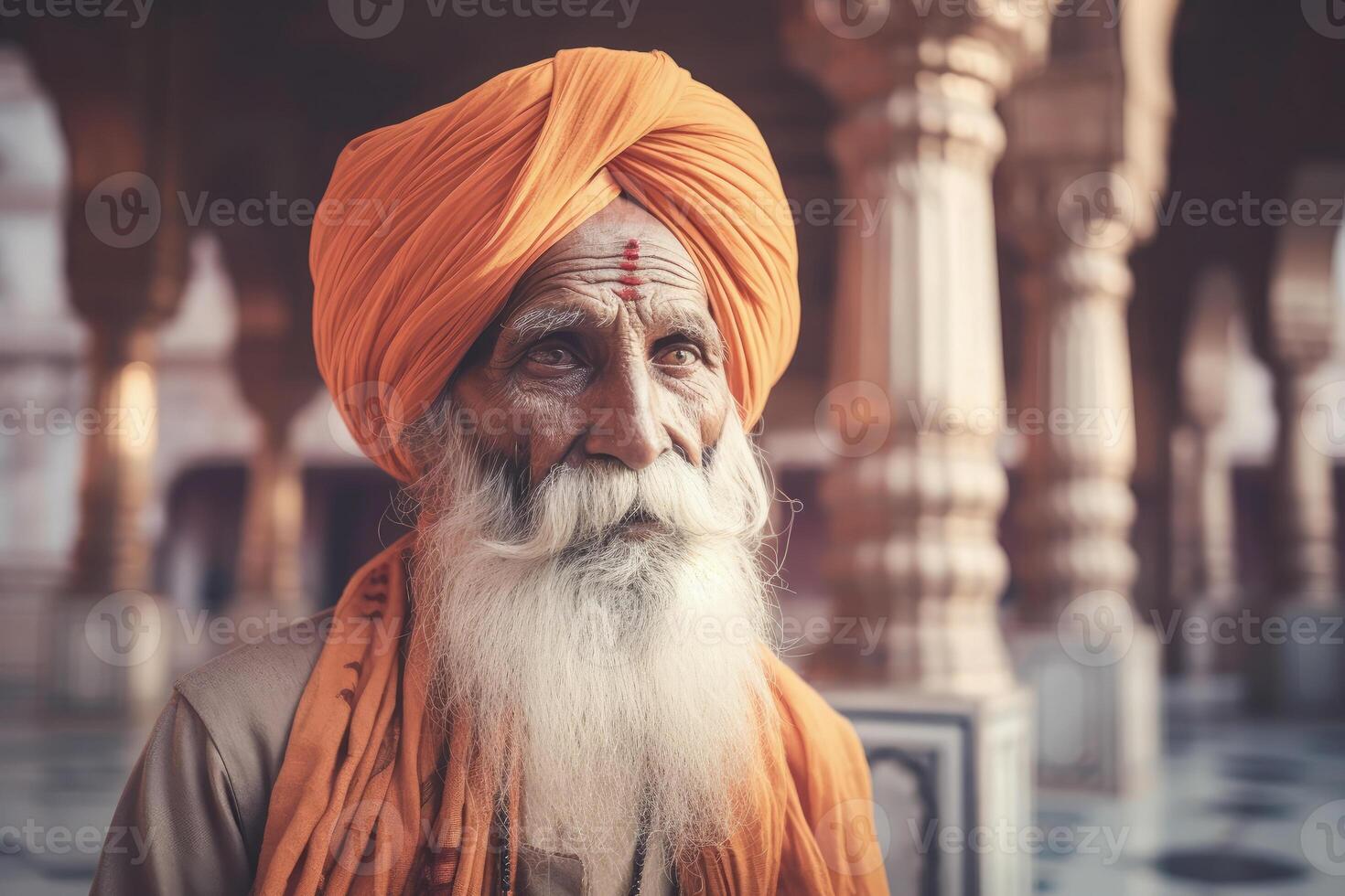 Portrait of Indian Sadhu Baba in the temple. photo