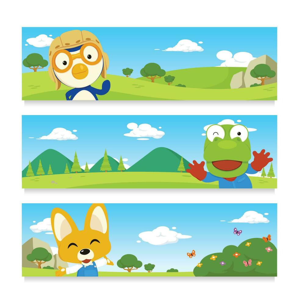 Little Penguin And His Friend Banner vector