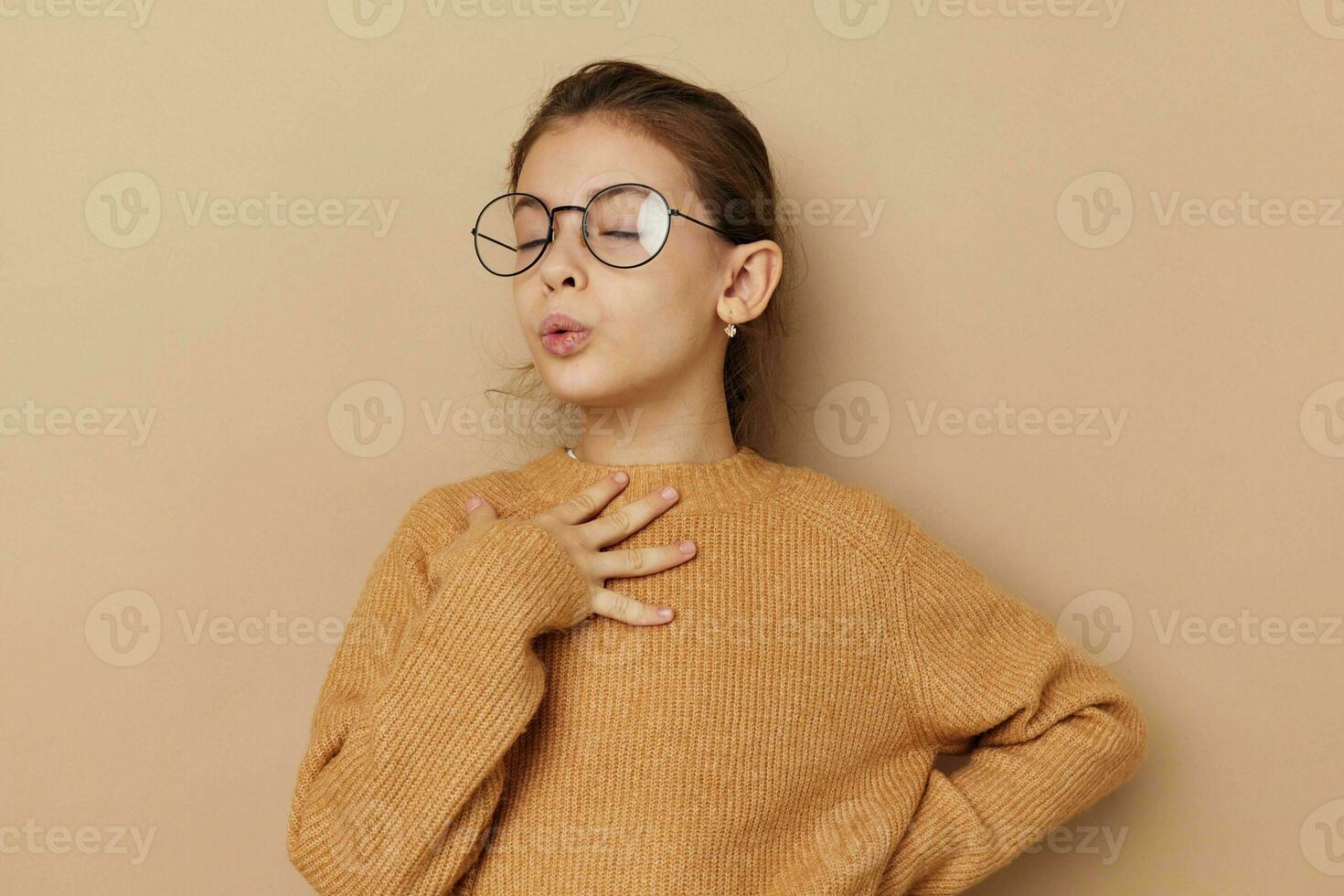 pretty young girl with glasses emotions gesture hands Lifestyle unaltered photo