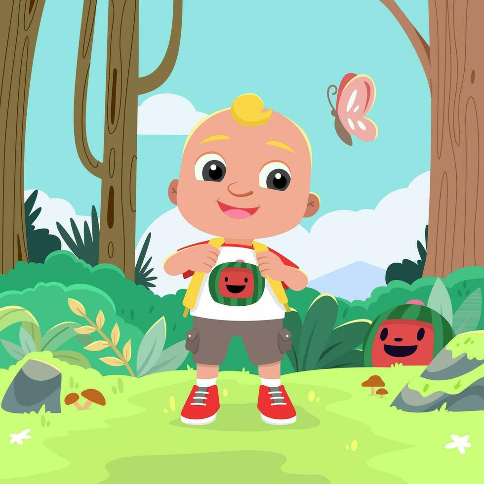 Cute Baby Boy Playing In The Park vector