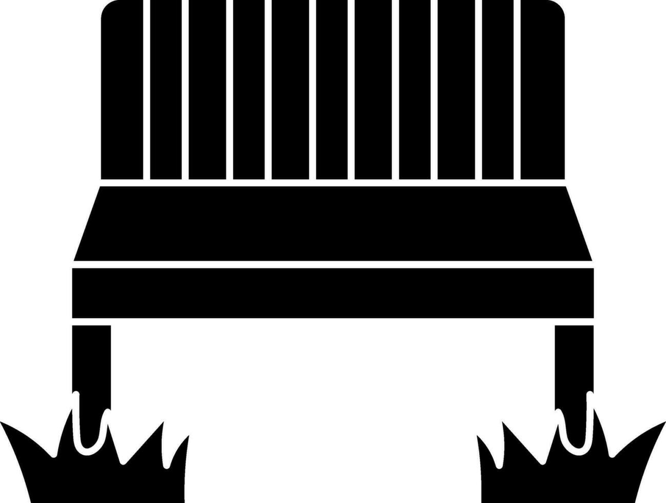Flat Style Bench on Grass Icon in black and white Color. vector