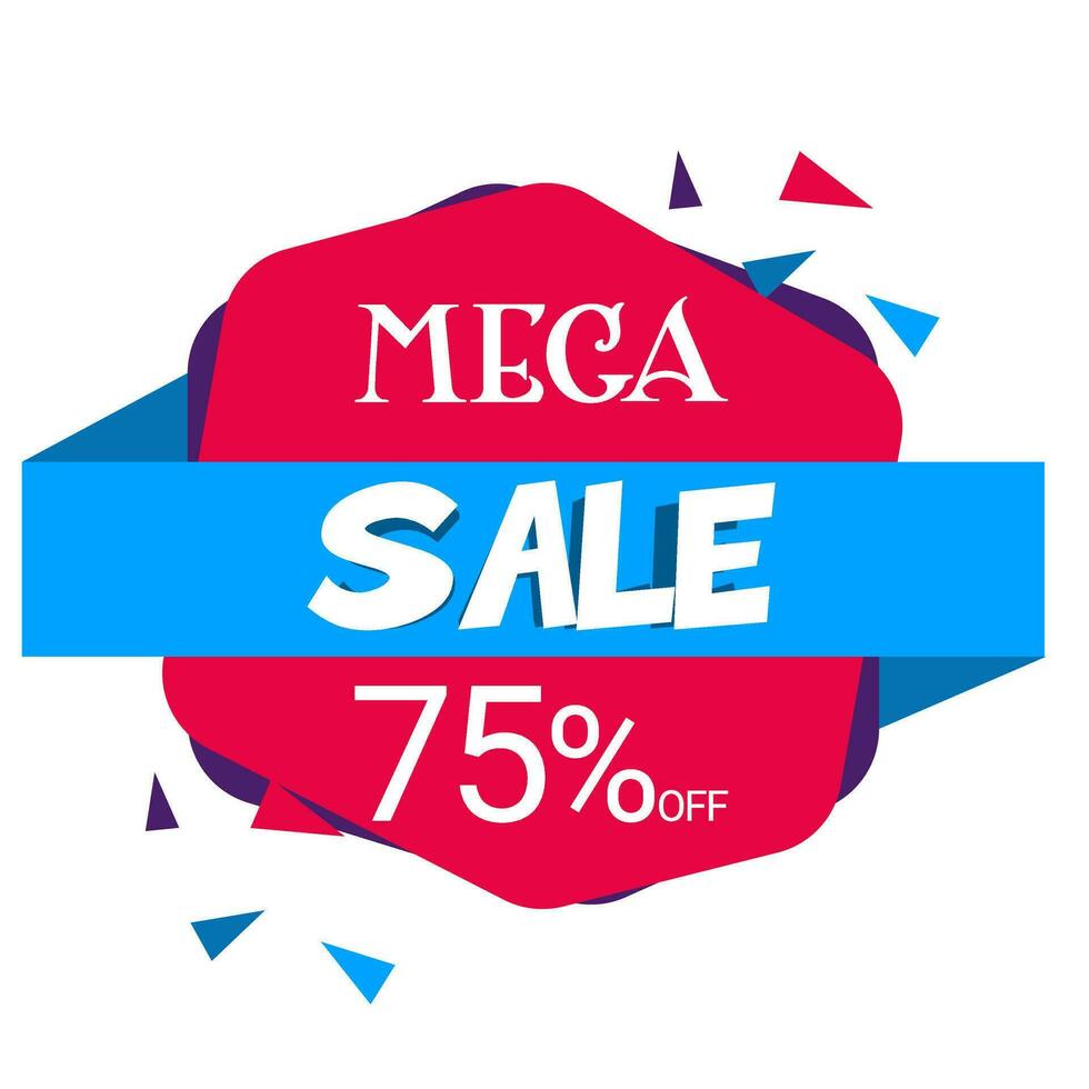 Mega Sale 75 percent off percent offer sticker decorated with ribbon. vector