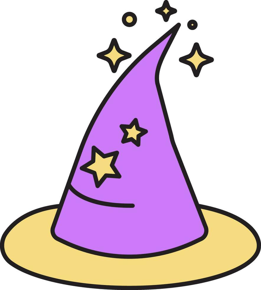 Wizard Hat Icon In Purple And Yellow Color. vector