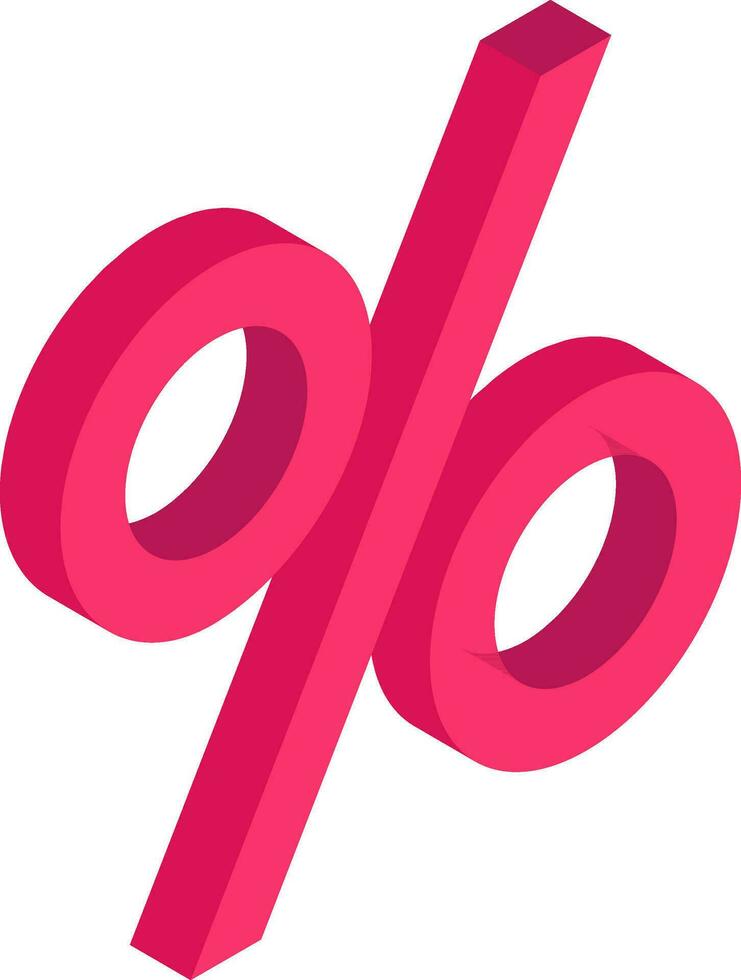 3D isometric of percentage icon in pink color. vector
