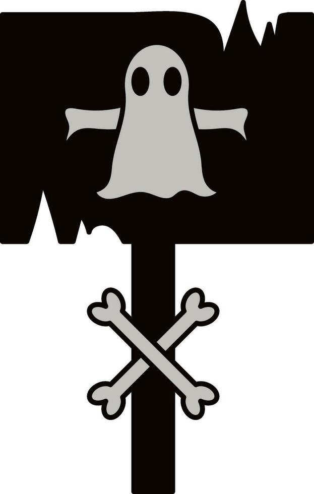 Ghost with Crossbones on Warning Board Icon in Flat Style. vector