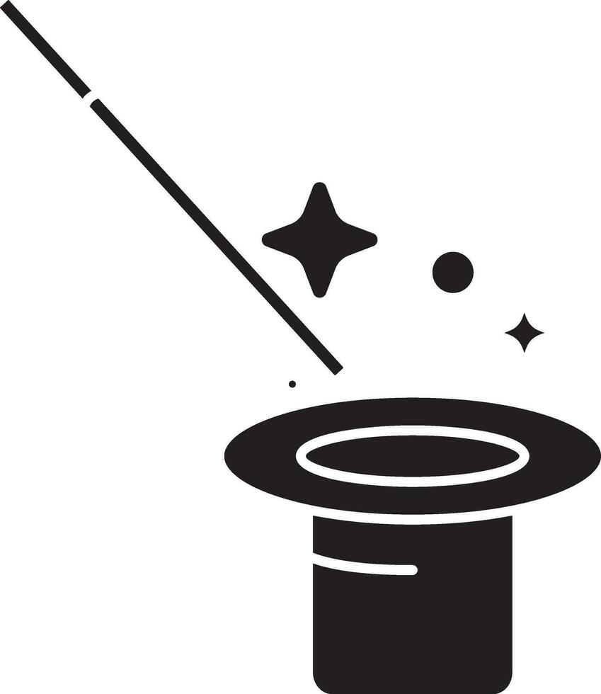 Magic Hat With Wand Icon In Black And White Color. vector