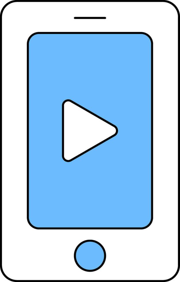 Blue And White Color Video Play In Smartphone Icon. vector