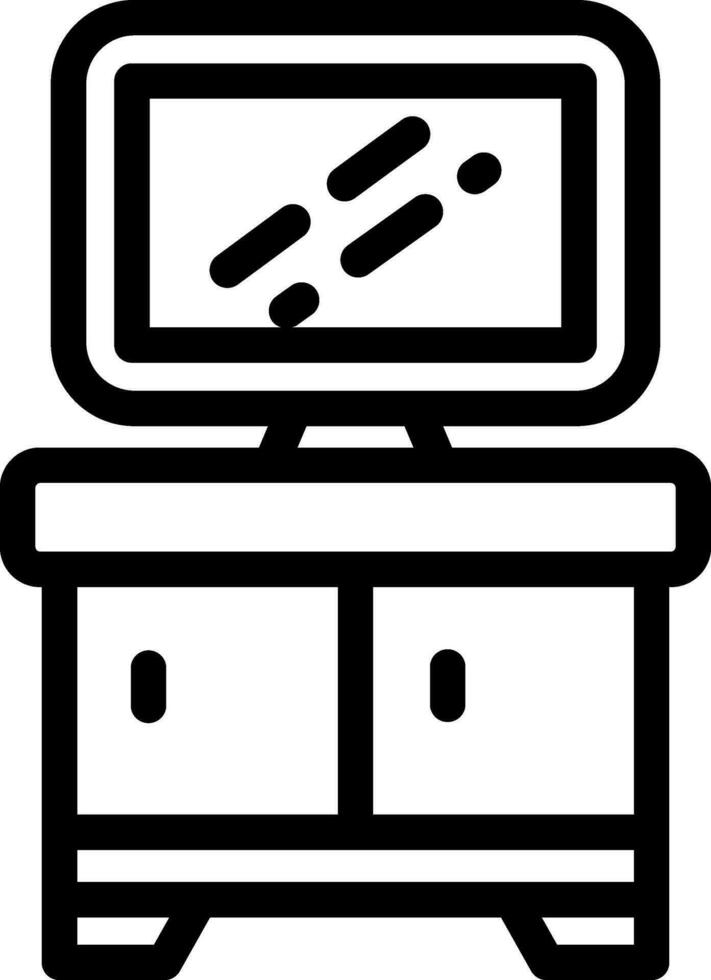 Monitor on Drawer Desk Icon in Black Outline. vector