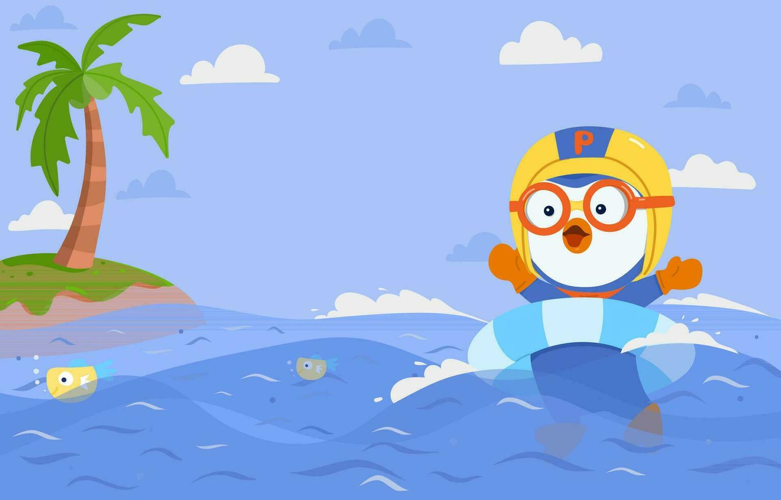 Penguin Swimming at the Beach Using Float vector