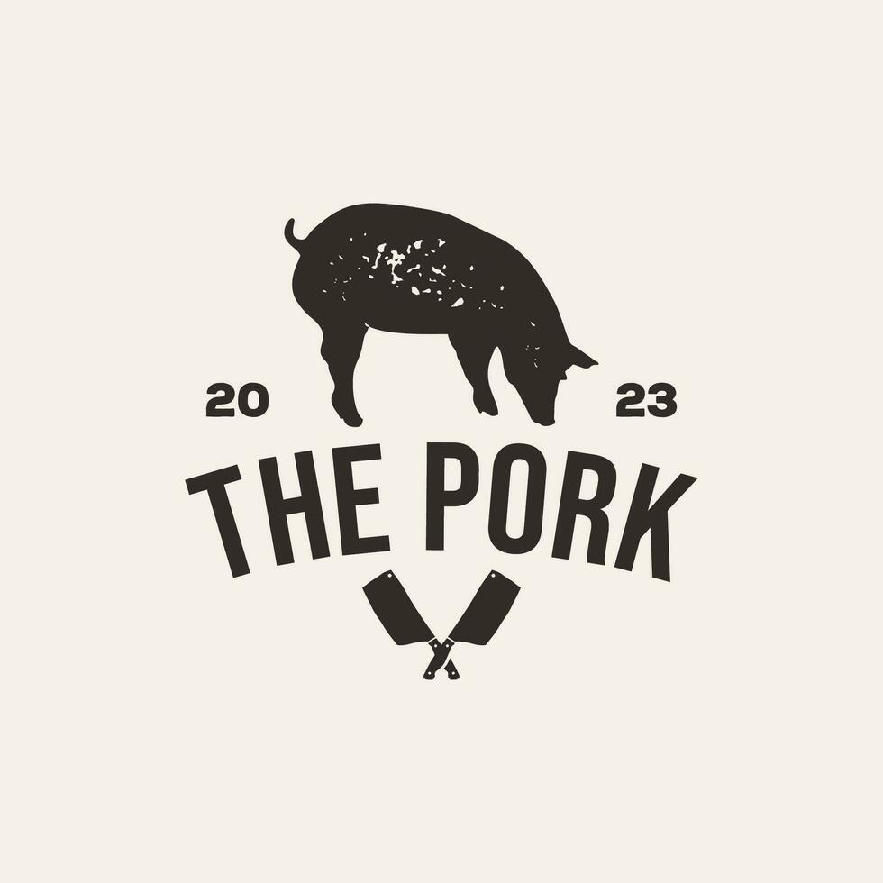 vintage logo pork template illustration vector