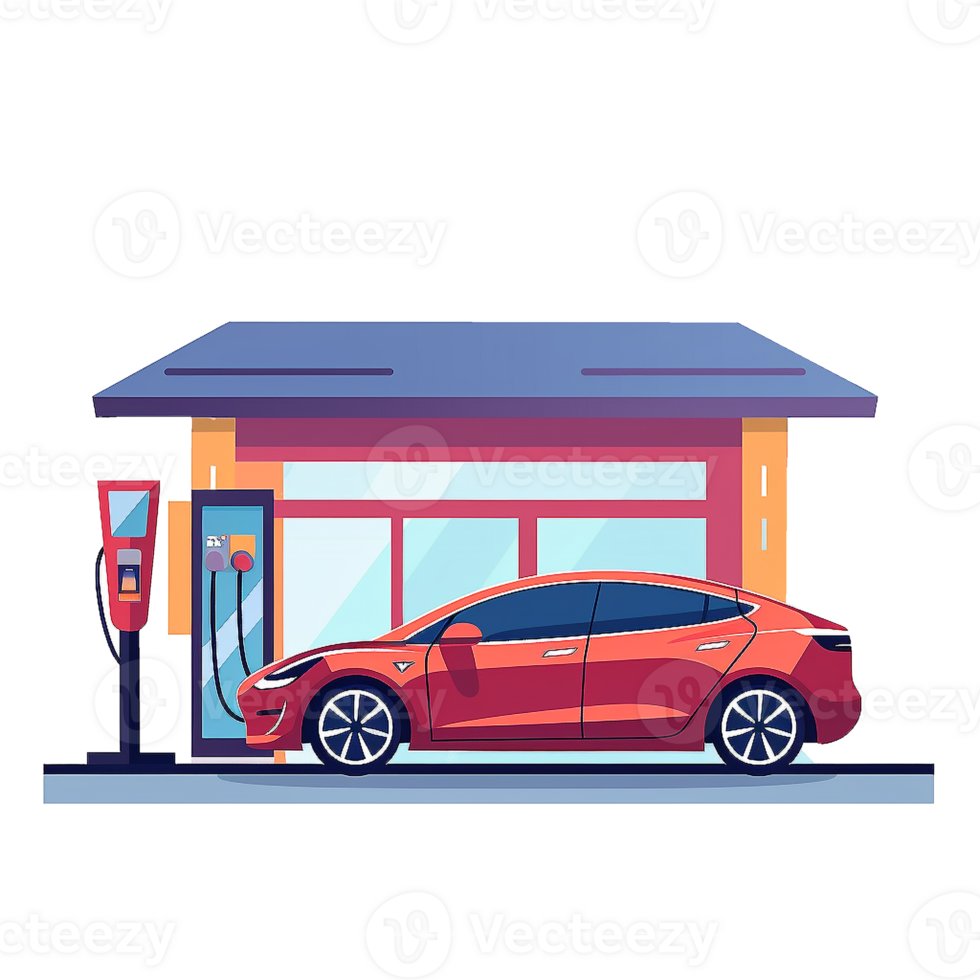 Electric car charging station concept illustration for green environment, ecology, sustainability, clean air, future. AI Generate. png