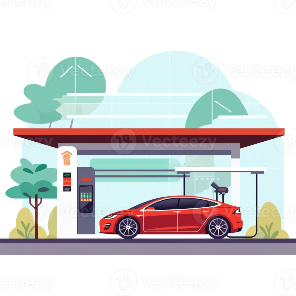 eléctrico coche cargando estación concepto ilustración para verde ambiente, ecología, sostenibilidad, limpiar aire, futuro. ai generar. png