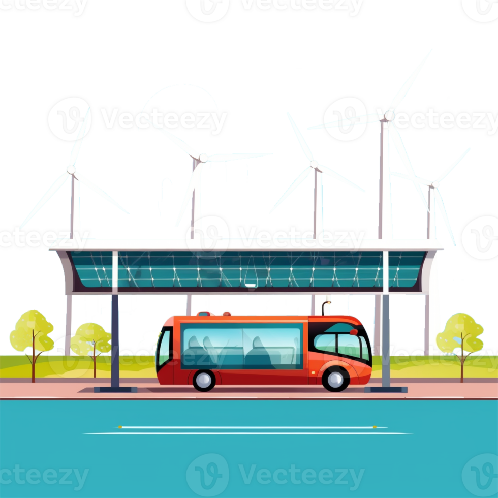 Electric car charging station, Wind turbines and solar panels. Eco friendly technology, environment preservation concept. Ai Generated png