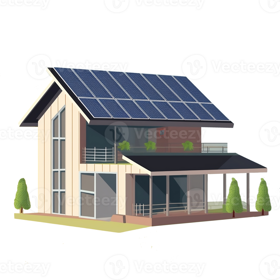 Green eco friendly house concept with solar energy panel.  Ai Generated png