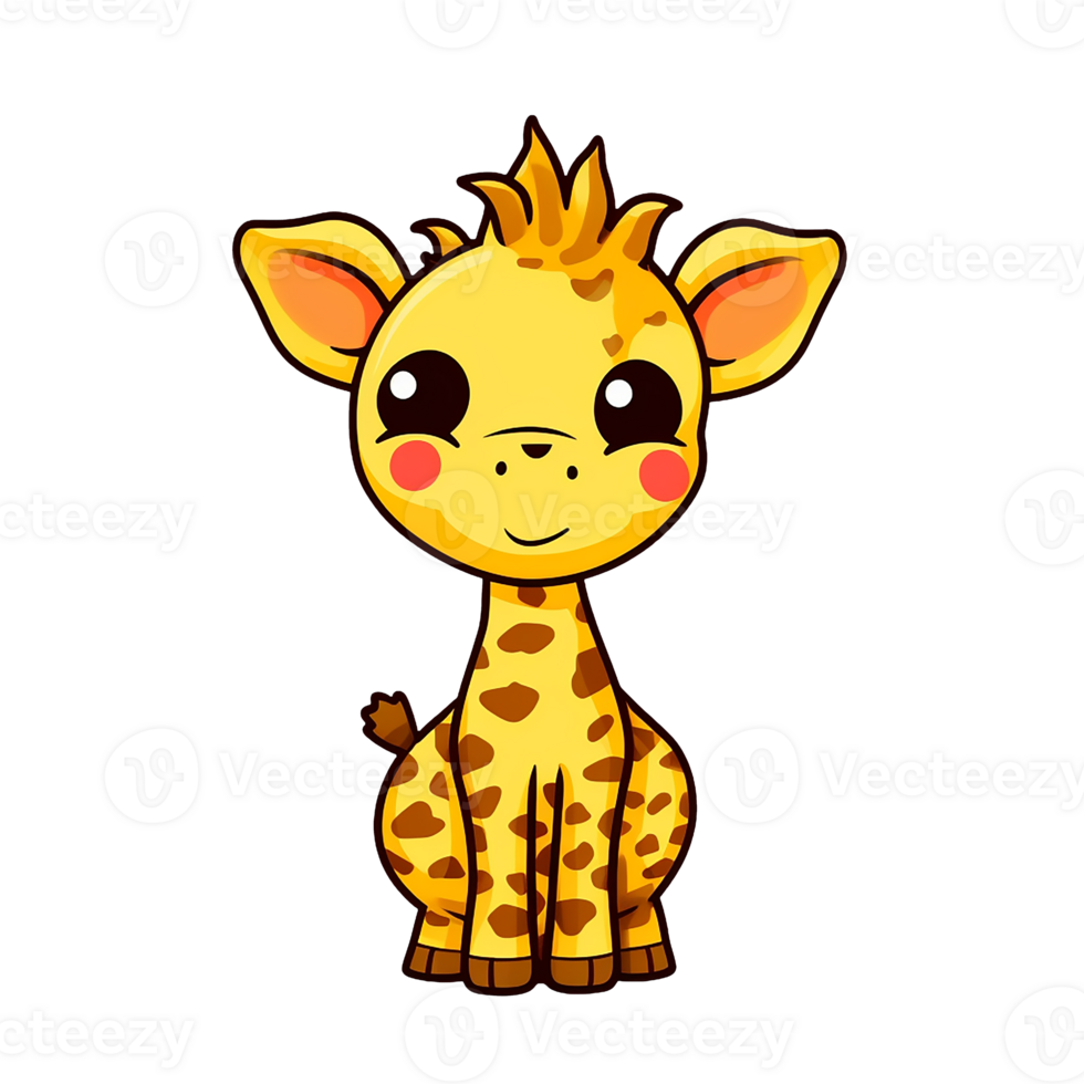 giraffe cartoon isolated on transparent background, ai generated, digital illustration. png