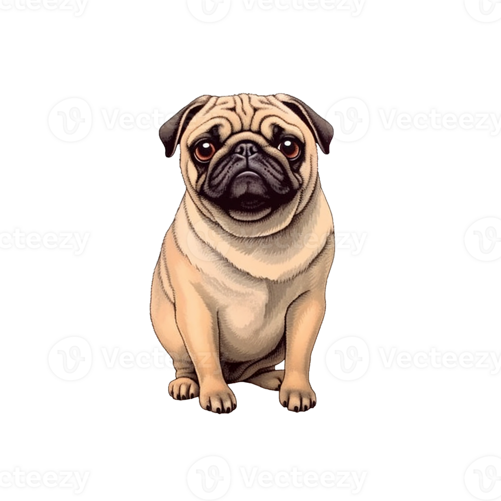 Cute pug isolated on transparent background, , digital illustration. png