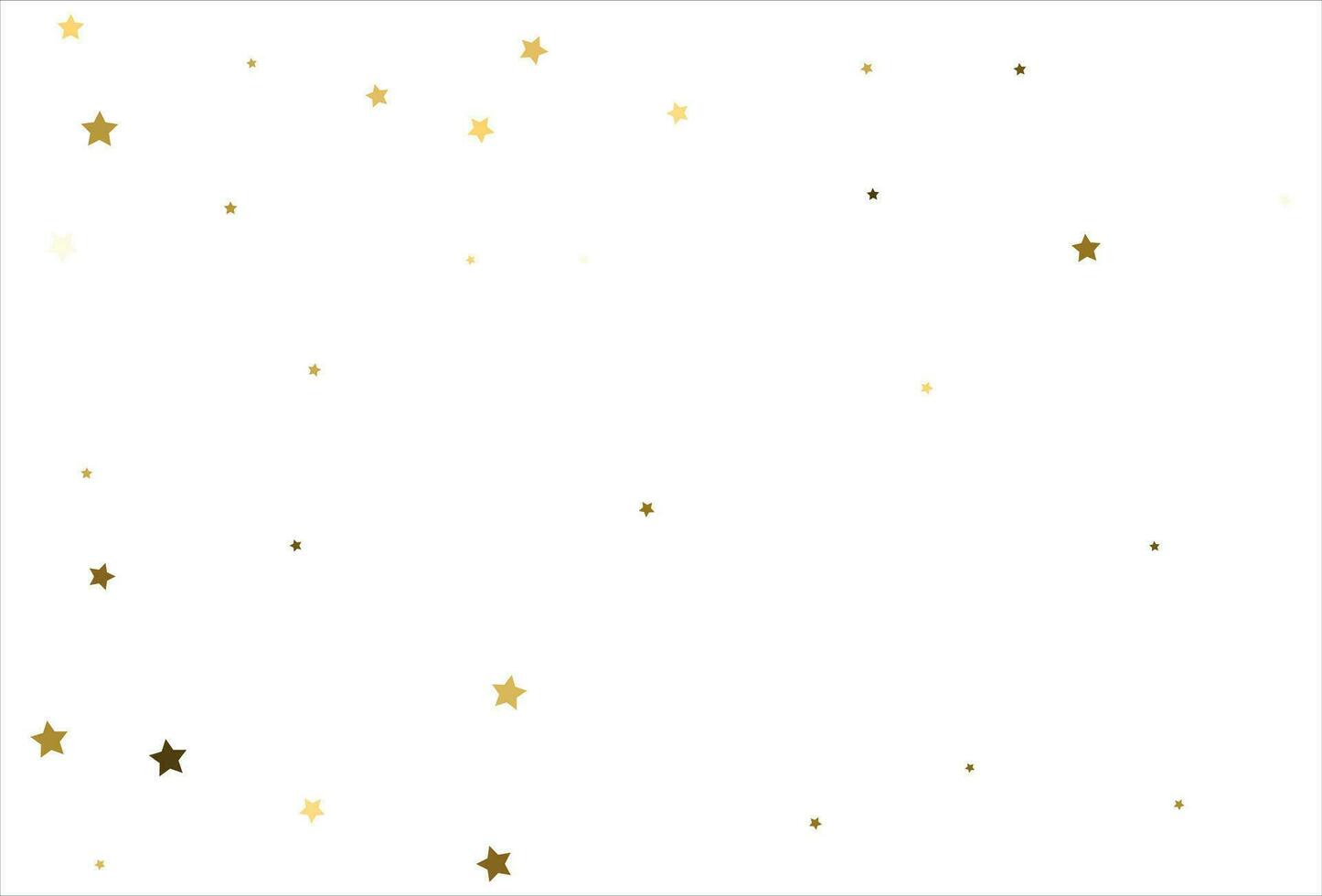 Random falling gold stars on white background. Glitter pattern for banner, greeting card, Christmas and New Year card, invitation, postcard, paper packaging vector