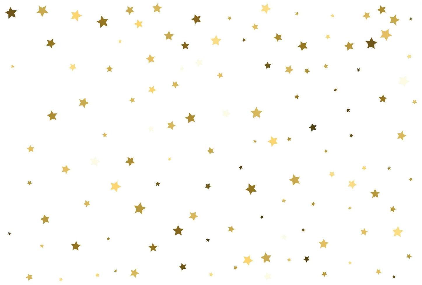 Random falling gold stars on white background. Glitter pattern for banner, greeting card, Christmas and New Year card, invitation, postcard, paper packaging vector