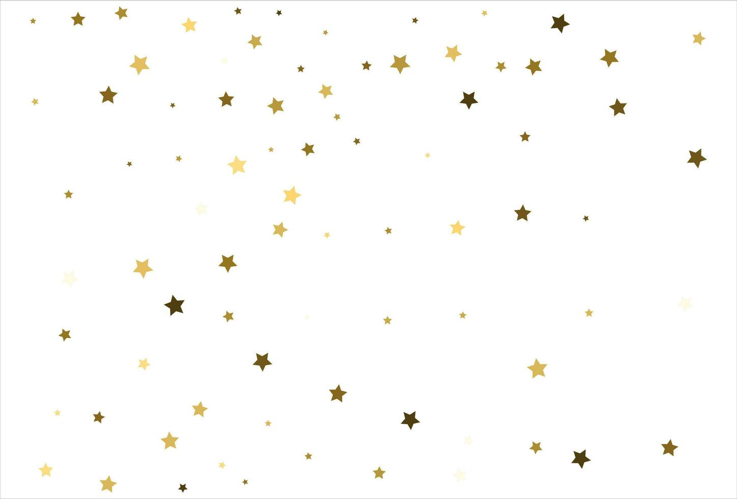 Random falling gold stars on white background. Glitter pattern for banner, greeting card, Christmas and New Year card, invitation, postcard, paper packaging vector
