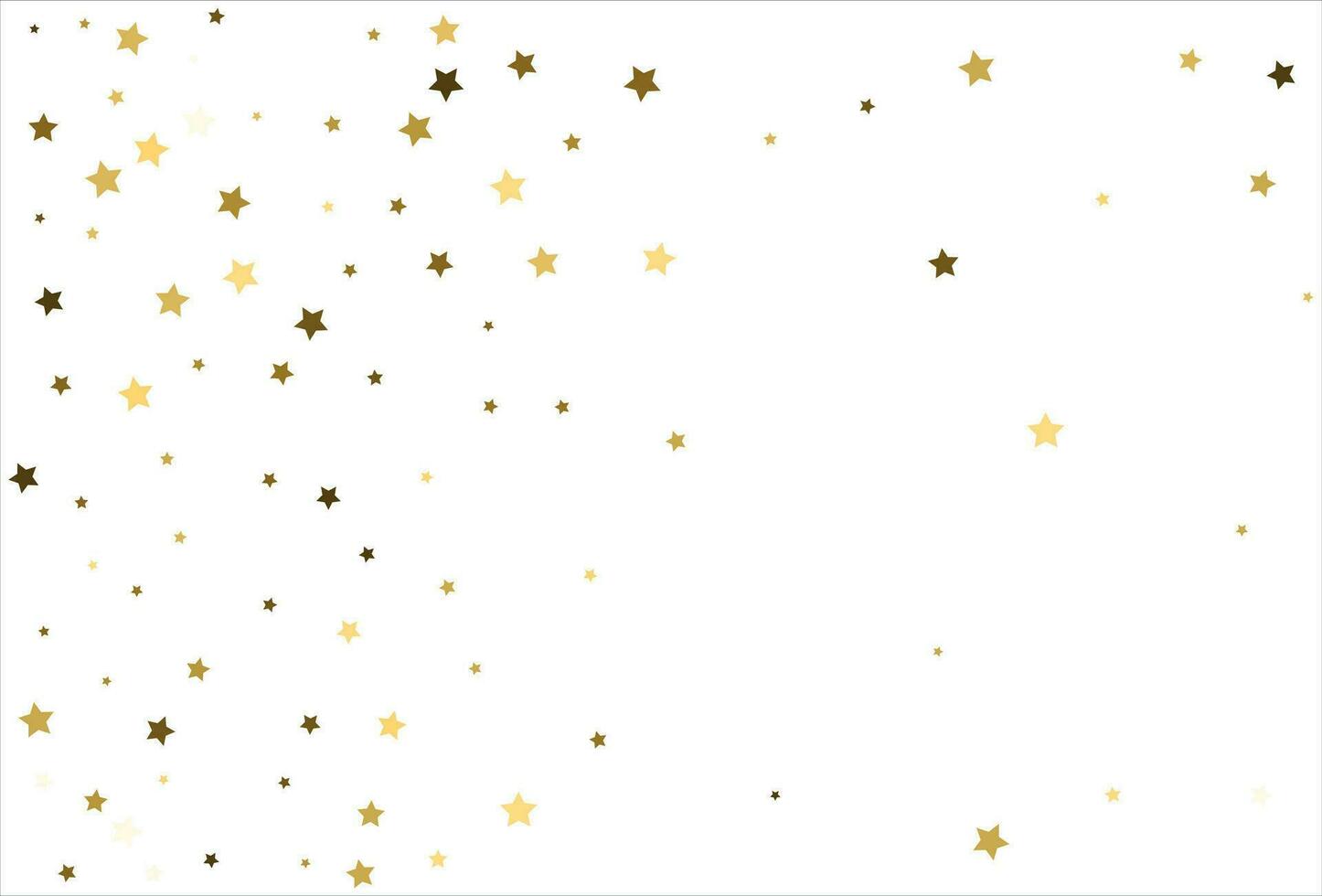 Random falling gold stars on white background. Glitter pattern for banner, greeting card, Christmas and New Year card, invitation, postcard, paper packaging vector