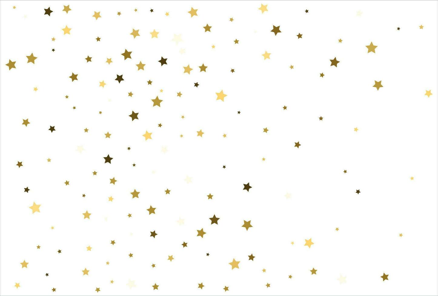 Random falling gold stars on white background. Glitter pattern for banner, greeting card, Christmas and New Year card, invitation, postcard, paper packaging vector