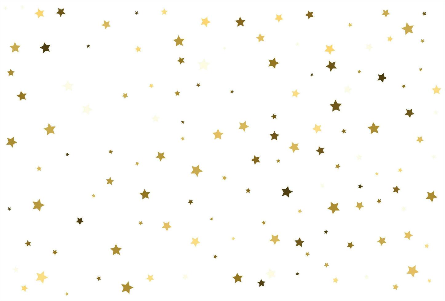 Random falling gold stars on white background. Glitter pattern for banner, greeting card, Christmas and New Year card, invitation, postcard, paper packaging vector