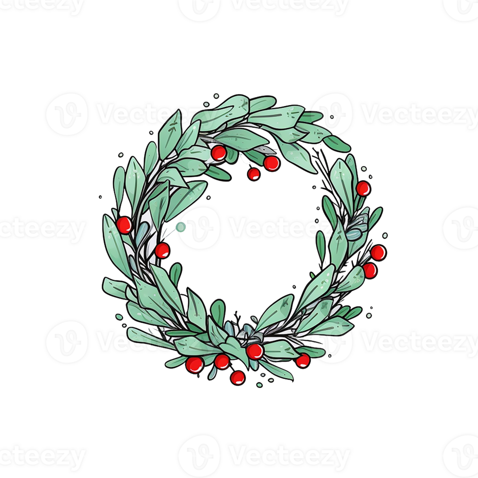 christmas wreath with holly isolated on transparent background, ai