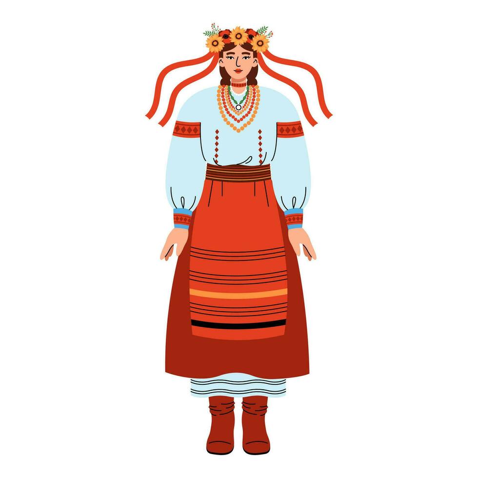 Young beautiful woman dressed in folk costumes of Ukraine isolated on white background. vector