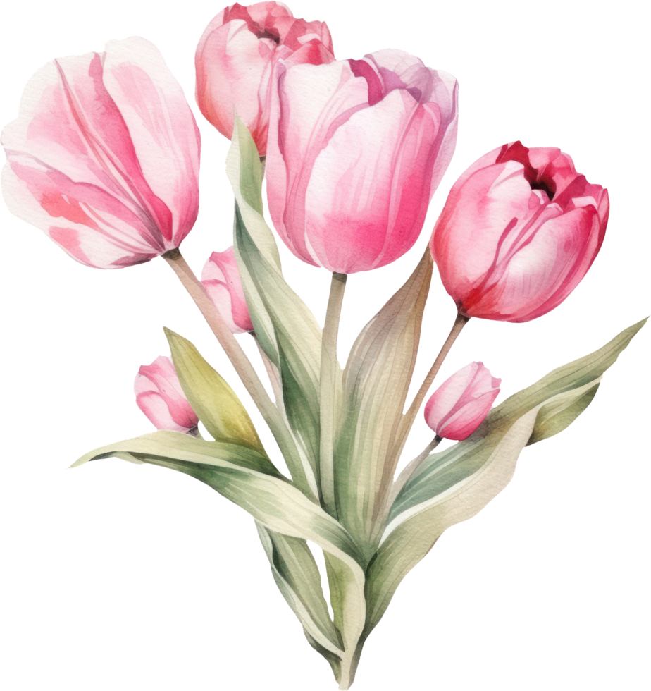 rosado tulipán ramo de flores flores acuarela. ai generado png