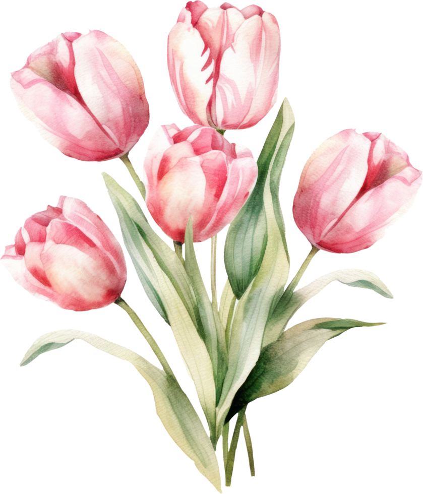 roze tulp boeket bloemen waterverf. ai gegenereerd png