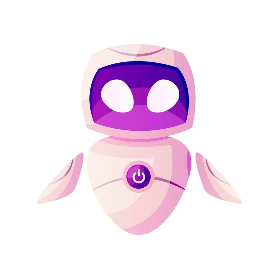 Futuristic little robot in standing pose. AI technology character, virtual bot. Artificial intelligence, smart machine concept. Modern cyber robot mascot. IT future robotics, chatbot. vector