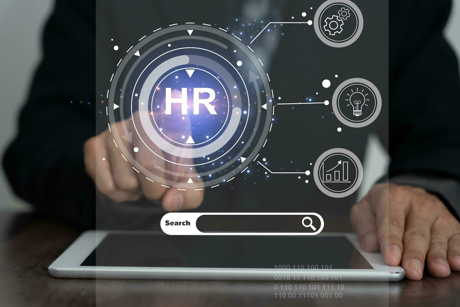 HRM or Human Resource Management, focus to manager icon which is 