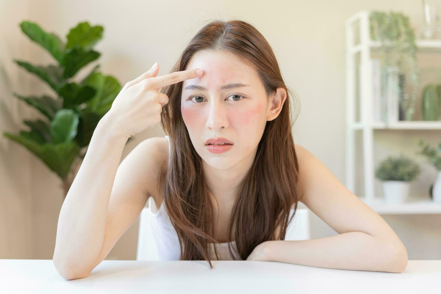 Young woman asian are worried about faces Dermatology and allergic to