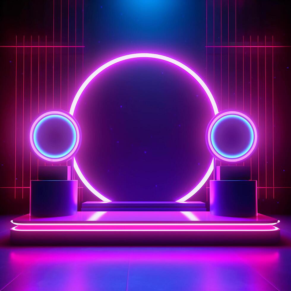 Abstract background with a glowing neon display podium photo