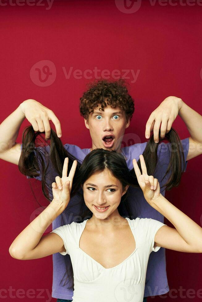 Man and woman summer style posing fashion emotions Youth style photo