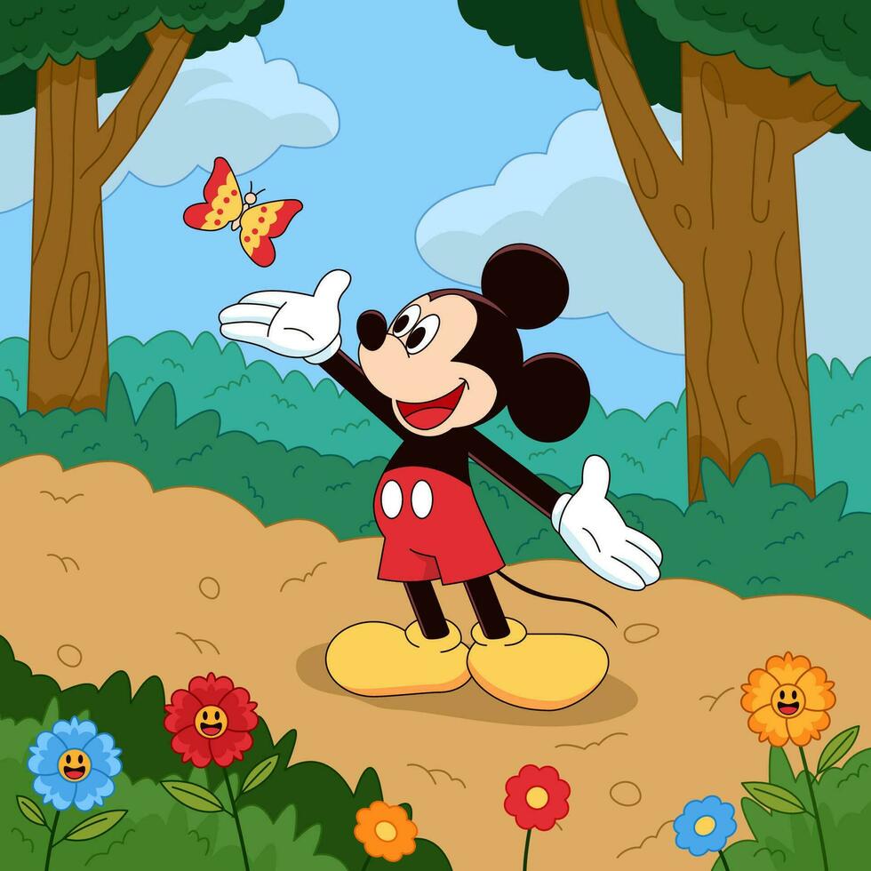 Happy  Mouse Meet The Butterfly vector