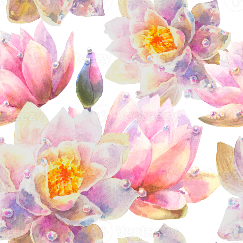 Watercolor Seamless Pattern with Romantic flowers of water lily  Cute illustration for wallpaper, textile or wrapping paper. png