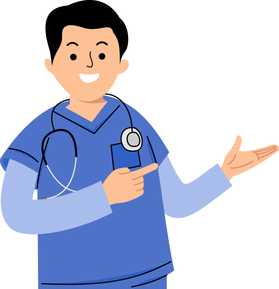 male nurse pointing towards empty room for presentation png