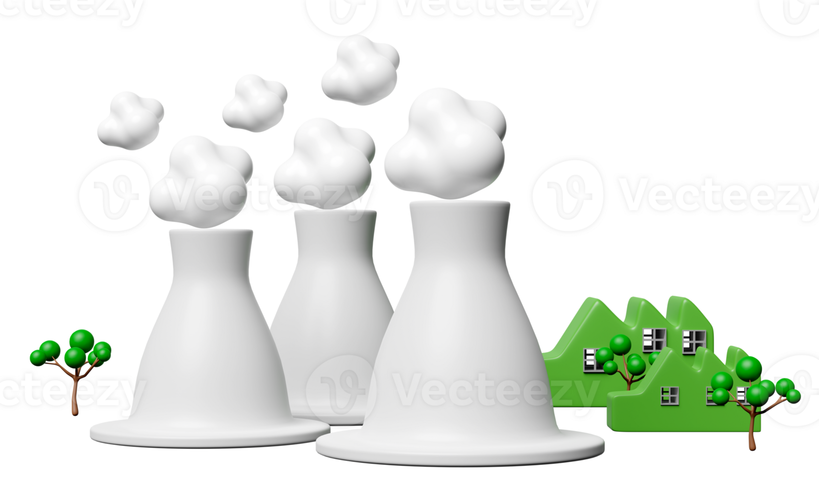 nuclear power plant with factory isolated. free electricity, renewable energy concept, 3d render illustration png