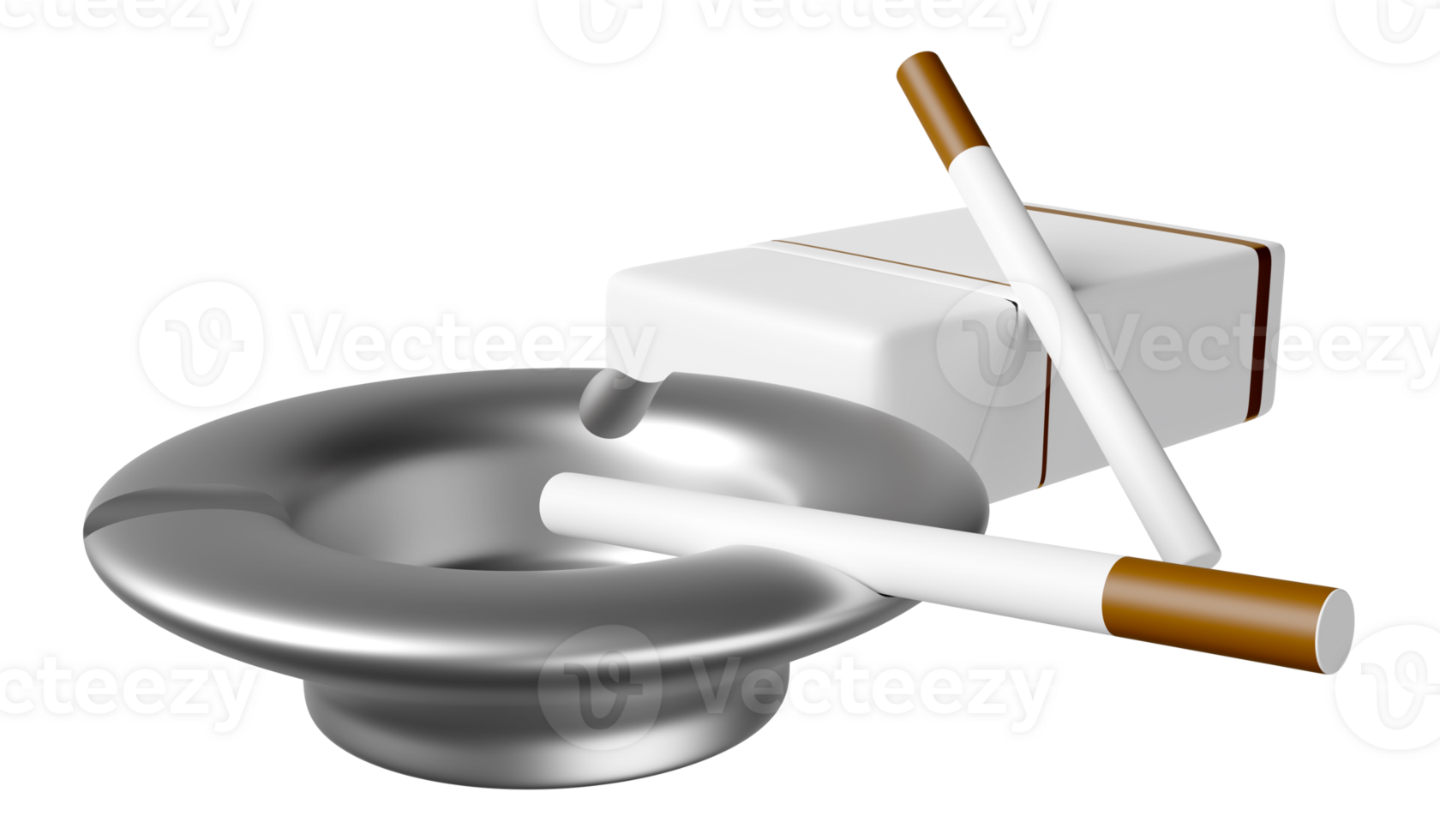 3d ashtray with cigarette pack isolated. 3d render illustration png