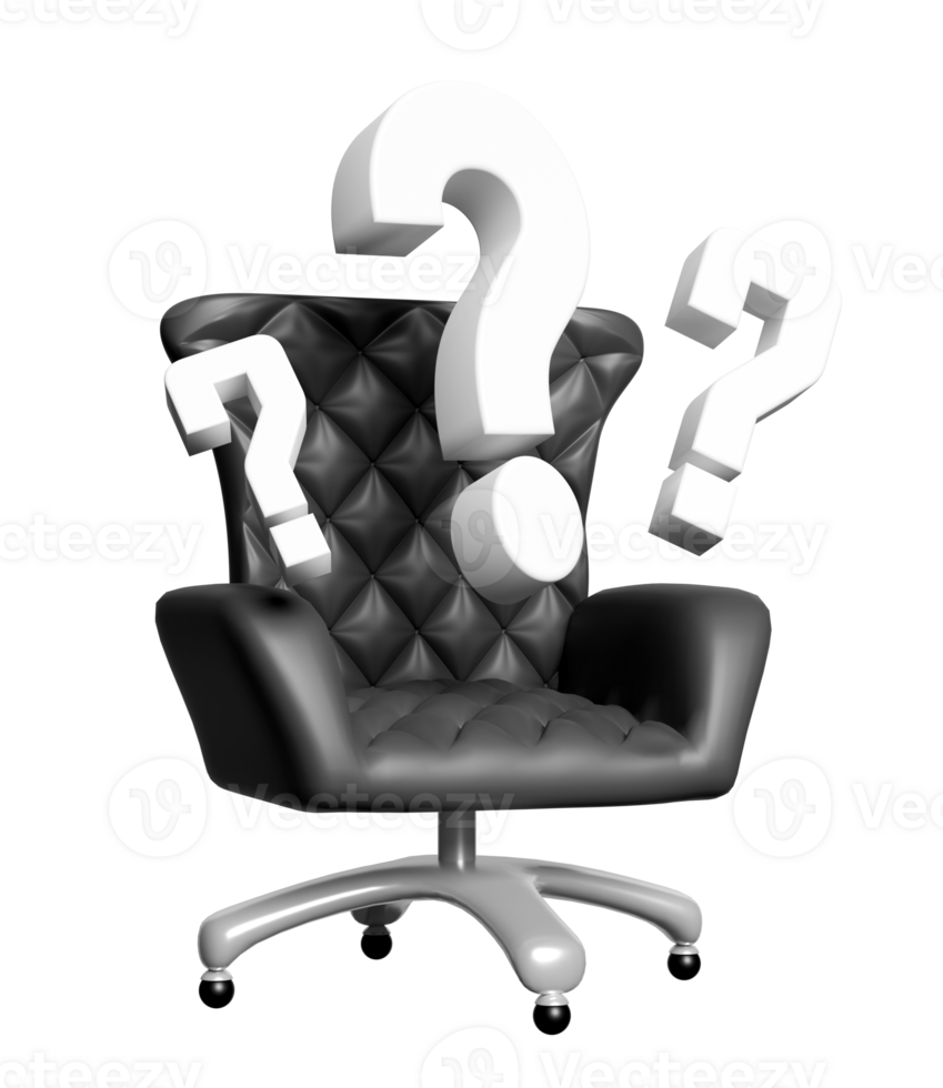 3d business chair with question mark isolated. 3d render illustration png