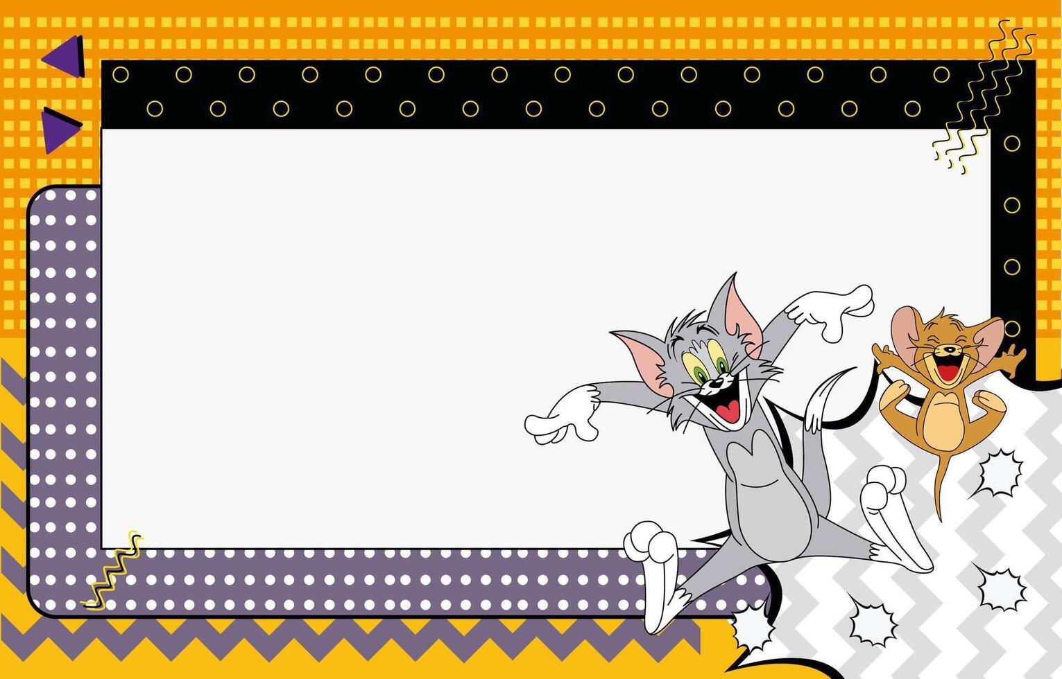 Comical Mouse and Cat Character in Geometric Background vector