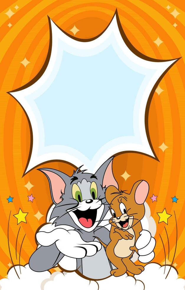 Mouse and Cat Character Together in Comical Background vector