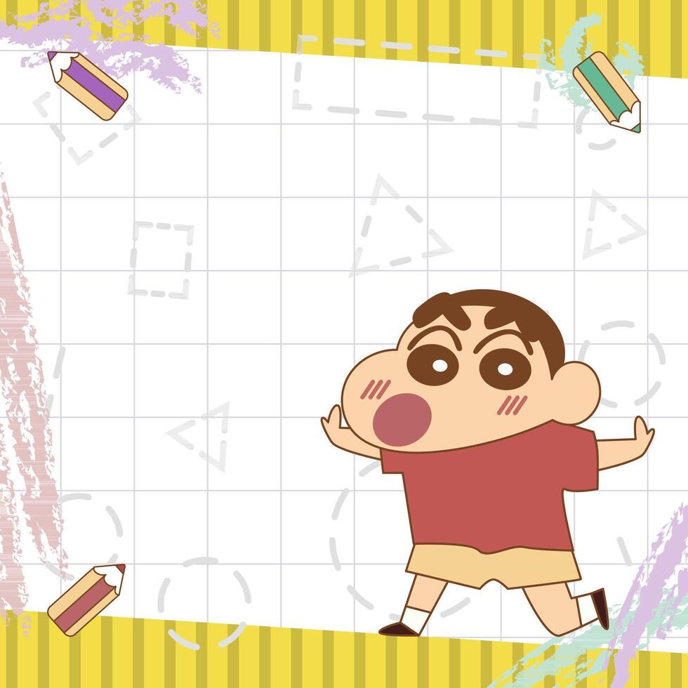 Kid Character Play With His School Crayons Background vector