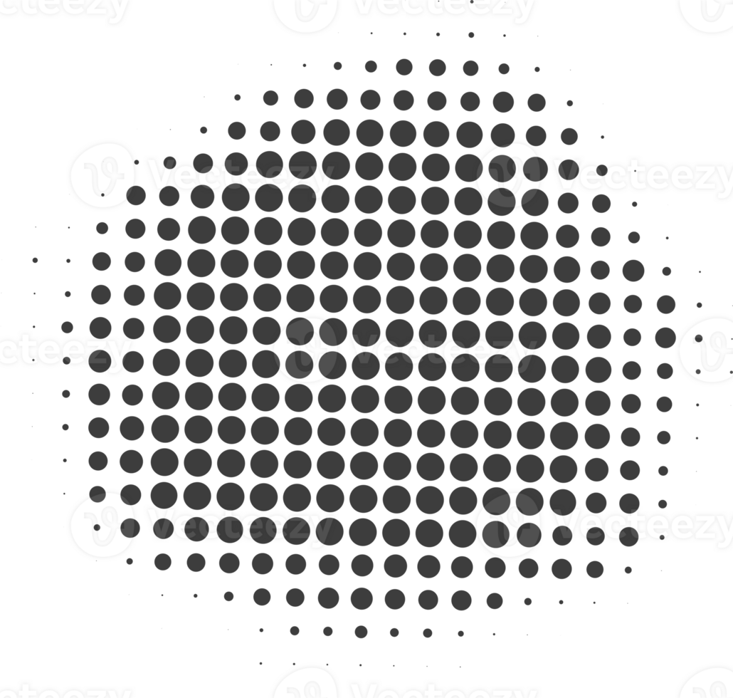 metade tom pontilhado círculo. volta forma com grunge textura. abstrato gradiente elemento png