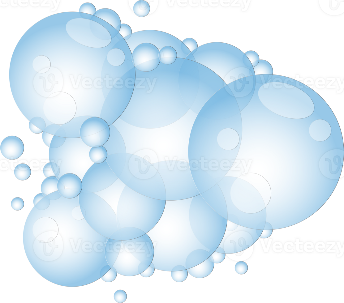 Cartoon soap foam with bubbles. Light blue suds of bath, shampoo, shaving, mousse. png