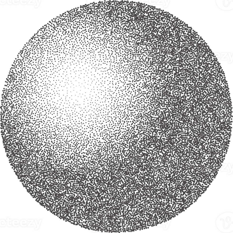 Grainy circle with noise dotted texture. Gradient ball with shadow. Abstract planet sphere with halftone stipple effect. png