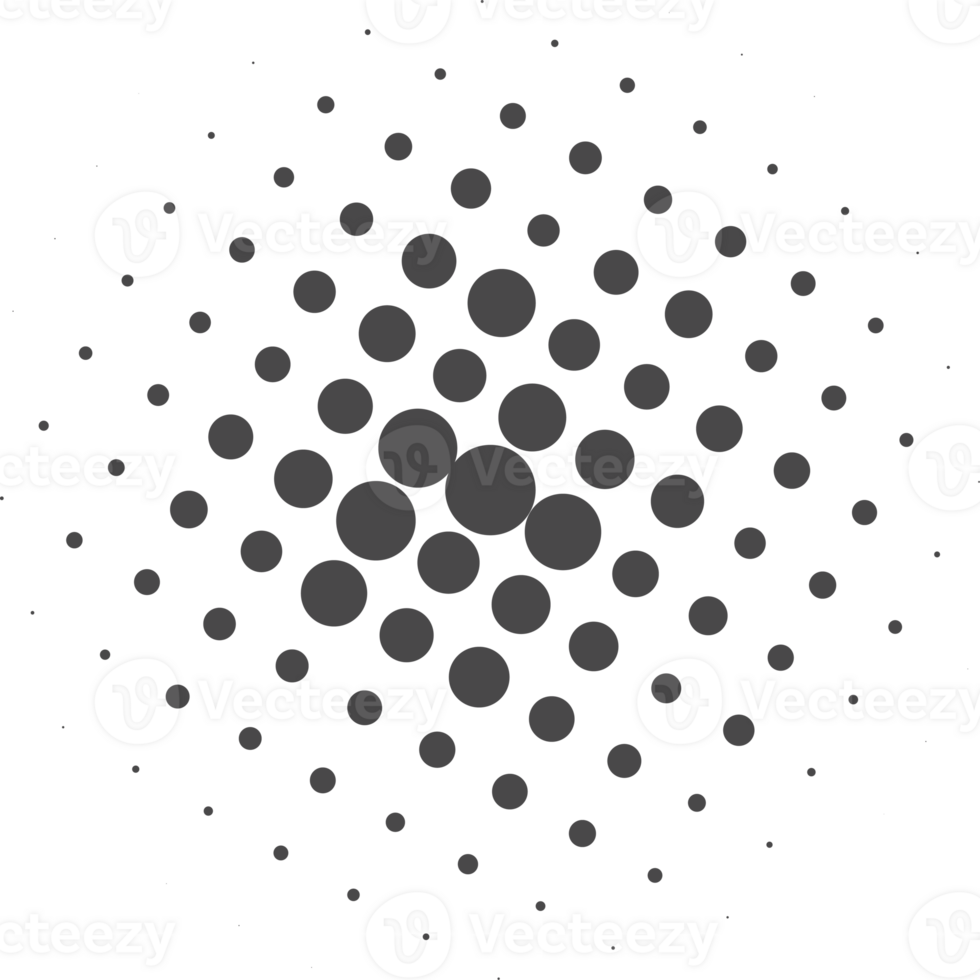 Circle dots with halftone pattern. Round gradient background. Elements with gradation points texture. Abstract geometric shape png